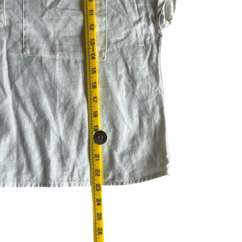 Calvin Klein Womens XL Cream Linen Blend‎ Short Sleeve Utility Henley Blouse Top